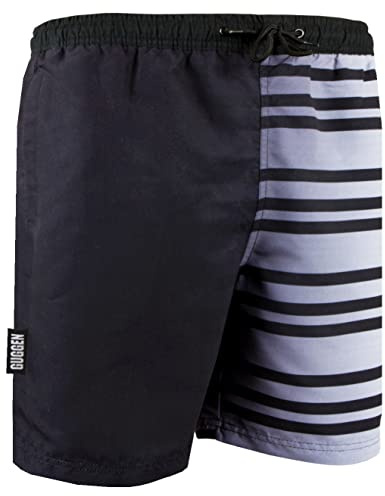 GUGGEN Mountain Badehose für Herren Schnelltrocknende Badeshorts B1 mit Kordelzug Beachshorts Boardshorts Schwimmhose Männer mit gestreiftes Muster schwarz Weiss