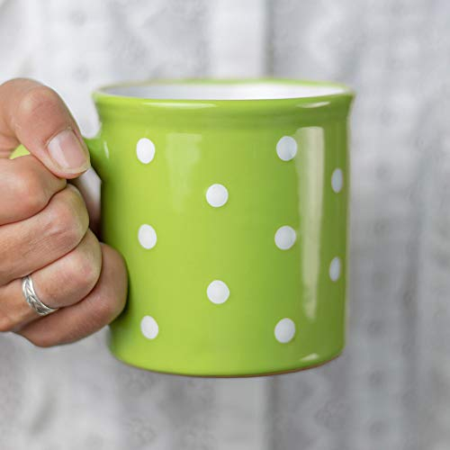City to Cottage® - Keramik XXL Becher 500 ml | Kaffeebecher | Grün und Weiß | Polka Dots | Handgemacht | Keramik Geschirr | Große Tasse