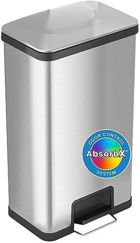 iTouchless Airstep 18 Gallon Step Pedal Kitchen Trash Can with Odor Filter, 68 Liter Commercial Grade Stainless Steel Extra-Capacity Recycle Bin for Home and Office, Silent Lid Open and Close