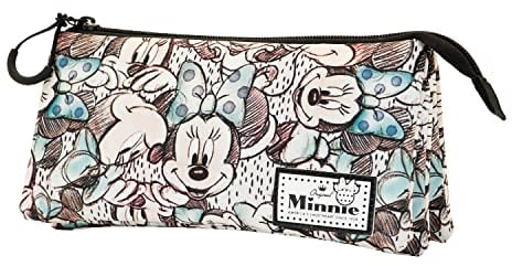 Disney Minnie Mouse Drawing-Estuche Portatodo Triple FAN, Gris, 23 x 11 cm