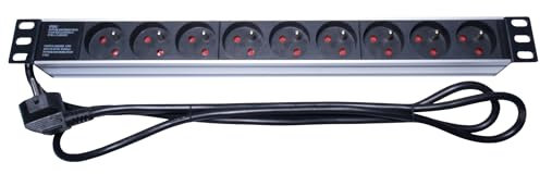 PremiumCord Stromverteiler für 19 Rack 1U, 9x230V, Power Distribution Unit, 2m Kabel