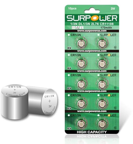 SURPOWER Batería de litio CR1/3N de 3 V, paquete de 10 unidades