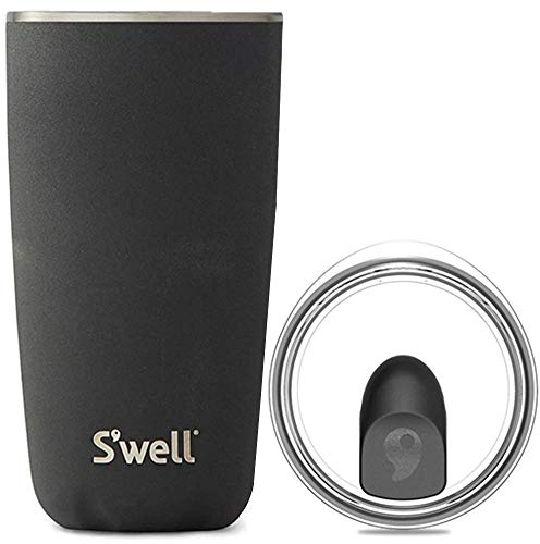 S'well Tumbler with Lid, 530ml, Onyx, BPA/BPS-Free Vacuum Triple-Insulated and Leak-Proof Travel Cup for Hot and Cold Beverages On-The-Go up to 12h Cold/4h Hot, Black