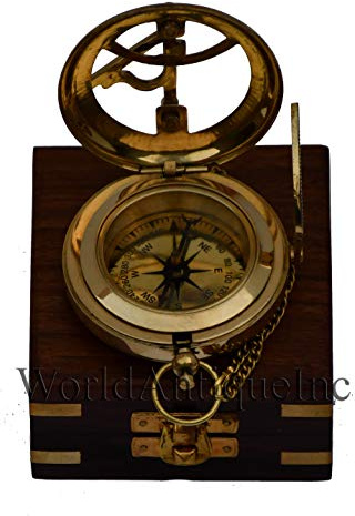 Personalized Kompass, Messing-Finish mit Holzbox, individueller Kompass, Taufe, Abschluss, Pfadfinder, Sonnenuhr, nautisch, Jahrestag, Vatertag, mehrfarbig, 2.5' Inch