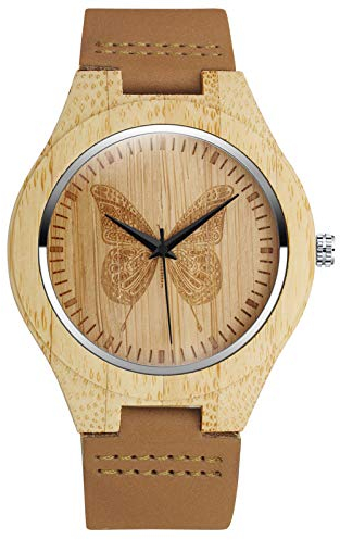 SUPBRO Holzuhren Herren & Damen Unisex Holzuhr Holz-Armbanduhr Analoge Quarzwerk Uhren Armband Schmetterling