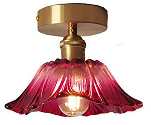 E27 LED Plafonnier Vintage Rose Rouge Style Européen En Verre Couloir Lampe D'escalier Lumière Chaude Ronde Antique Rétro Design Classique lustre de Plafond Éclairage pour Chambre Cuisines, 19 * 8cm