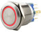SeKi Edelstahl Drucktaster Ø22mm tastend flacher Kopfform farbig beleuchtetem LED Ring in rot Lötösen / Flachstecker 0,5x2,8 Anschluss; Klingeltaster