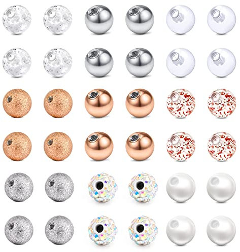 Incaton 36 STK Piercing Kugeln Set 16G Schraubkugel Piercing Gewinde Set aus 316L Chirurgenstahl 1,2mm Gewinde