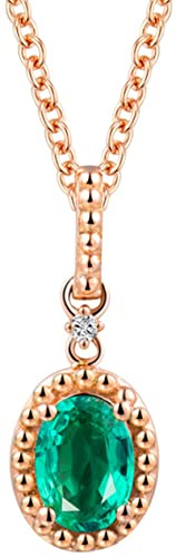 AMDXD Halskette Damen 18K Rotgold, Simple Kette mit Anhänger mit Grün Smaragd 0.76ct, Geburtstagsgeschenk für Frauen, Rose Gold