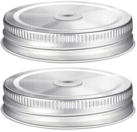 2Pcs Stainless Steel Regular Mouth Jar Lids with Straw Hole Jar Screw Top Sealing Lids for Glass Canning Storage Jar Airtight Cover Secure 70MM
