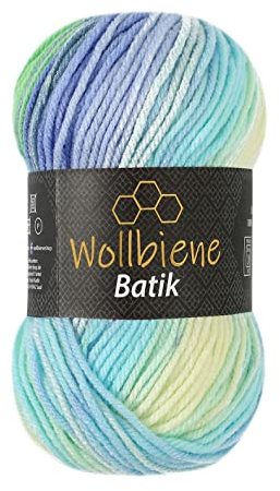 Wollbiene Batik Wolle mit Farbverlauf mehrfarbig 100g Multicolor Strickwolle Häkelwolle (5010 blau grün aqua)