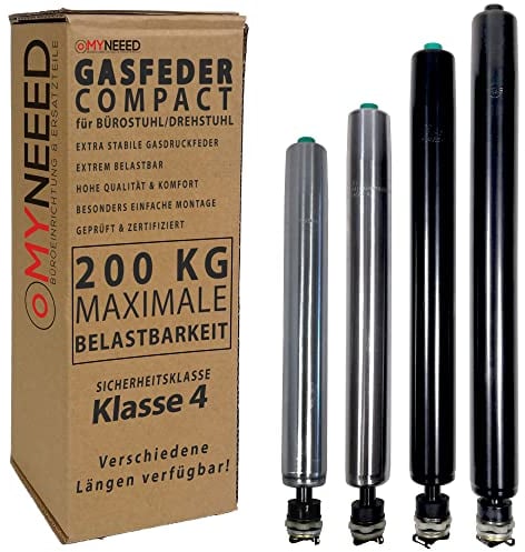 MYNEEED Gasdruckfeder Bürostuhl Ersatzteile Compact - Ersatz Gasfeder bis 200 kg für Drehstuhl Chefsessel - Stufenlos Höhenverstellbar - Geprüfte Qualität, Gasfeder Länge:210 mm