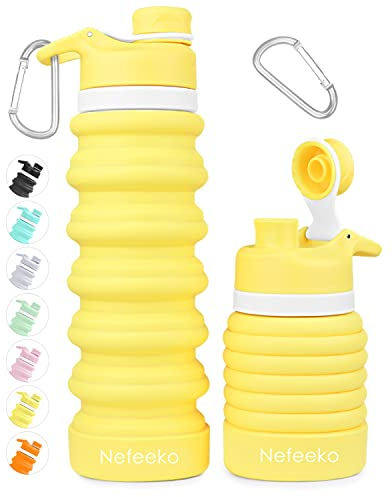 Nefeeko Bouteilles d'eau pliables en silicone – 760 ml – Bouteilles de voyage étanches sans BPA avec mousqueton, portables pour le camping, la randonnée et les sports de plein air