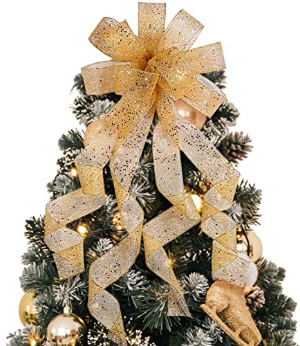 Ucouper Schleifen Weihnachten Große Weihnachtsschleifen Weihnachtsbaum Topper Schleife 100 x 30 cm Schleifen Gold Glitzer Weihnachtsbaumschmuck Weihnachts Deko