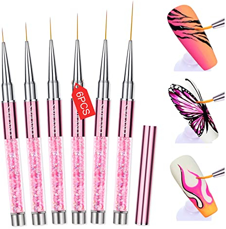 Saviland Nail Art Brushes: 6Pcs Rose Gold Liner Nail Design Brushes Liner Painting Nail SuppliesTools Kit for Drawing Lines French Manicure Nail Salon Home DIY Use