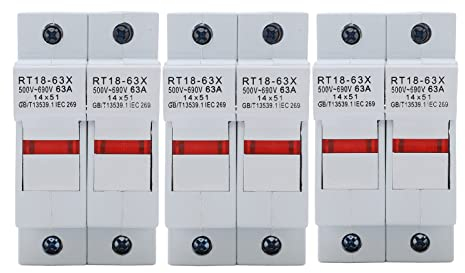 3 Stück Sicherungshalter Hutschiene 2P 63A AC 500-690V RT18-32X 1P/2P/3P Modular Sicherung Halter mit Kontrollleuchte für RO16 14x51mm PV Sicherung