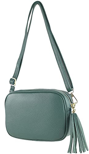 modamoda de - T240 - kleine Umhängetasche aus ital. Echtleder, Farbe:Petrol