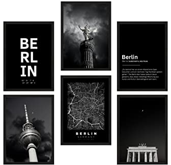 Lost in Today® Premium Berlin Deko Schwarz | Poster | Hauptstadt Geschenk und Souvenir | Stadt Kunstdruck | 6 x A4 ohne Rahmen