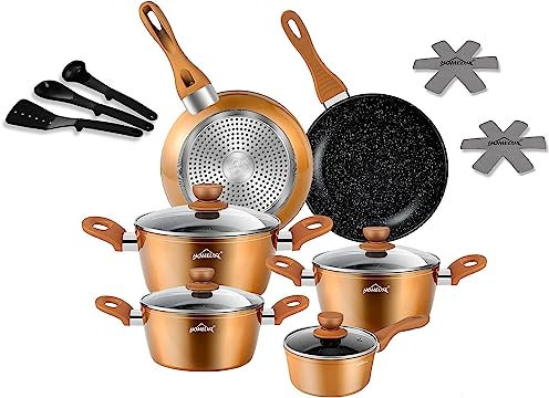 Topfset HOMELUX 15tlg Induktions Töpfe Set,Aluminiumguss Kochtopfset,Antihaftbeschichtung Pfannenset,Töpfe Set mit Deckel,PFOA frei Topfset Induktion für Induktion alle Herde,Kupfer(2208PS10C)
