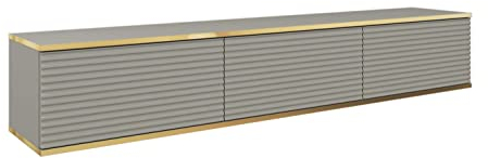 3E 3xE living.com Hängendes TV Schrank - Modernes Design mit Push-to-Open-Funktion. Farbe: GRAU, D: L: 175 cm, H: 30 cm, T: 32 cm. TV Lowboard, TV Board, TV Sideboard Hängend, Wandschrank hängend