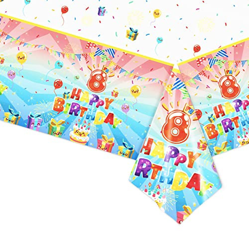 Nappe Joyeux 8ème Anniversaire pour Bébé et Enfant, 137 x 274 cm Rectangle Nappe « Happy 8th Birthday » pour Enfants, Plastique Nappe de Table pour Fête d'Anniversaire de Mariage, Fournitures de Table