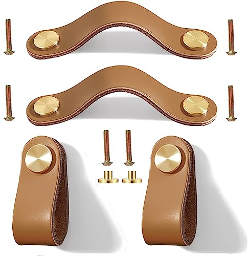 Ledergriffe für Möbel 4 Stück Möbelgriffe Leder Schubladen Knöpfe Kleiderschrank Griffe mit Schrauben für Schublade Schranktür Wohnkultur, Home Office Möbelbeschläge 13,8cm