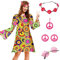 LUPATDY 70er Hippie Kleid, 60er 70er Jahre Outfit Damen Party Kostüm, Halloween Retro-Kleider, Disco Outfit Kostüm Damen Mädchen mit Kleid, Turban, Friedenszeichen, Brille, Juwelenkette