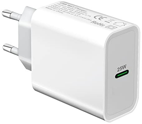 25W Chargeur Prise USB C pour Samsung Galaxy S23 S24 Plus Ultra/S22 FE S25 S21 S20,A54 5G/A53 A55 A56 5G/A26 A36 A35 A05S A16 A25 A14 A23 A33 A15 A52 A52S A13 Rapide Adaptateur Type C Secteur Mural
