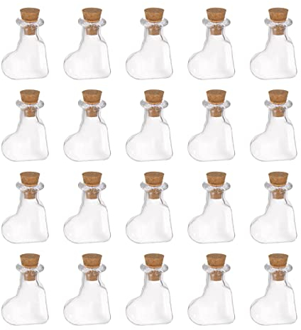 sourcing map 20Stk Mini Glas Flaschen mit Korkstopfen Schräges Herz Geformt Winzige Glasgefäße Klein Glasflaschen Klare Wunsch für Handwerk Kunst Handarbeit Party Dekoration