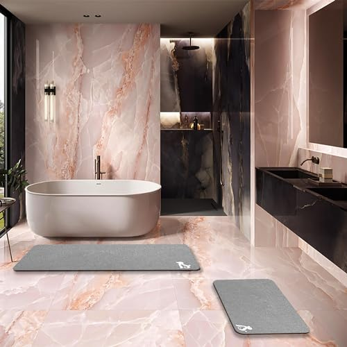 Tapis de bain antidérapant en terre de diatomée - Séchage rapide - Nettoyage facile - Absorbant l'huile - Tapis de douche en pierre - Tapis de bain en diatomite naturelle - Tapis de porte 42 x 70 cm +
