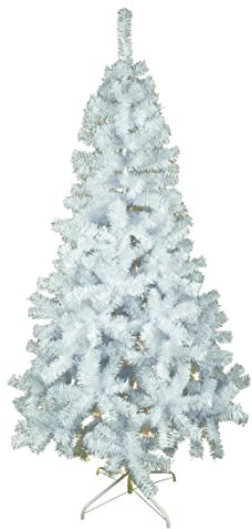 Albero di Natale Effetto Realistico Rami Fissi Apertura ad Ombrello Ignifugo Montaggio Facile (180 cm, Bianco Standard)