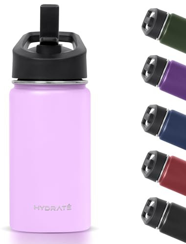 HYDRATE Stainless Steel Water Bottle Kids - 400ml - Insulated Bottle with Spill Proof Straw Lid - Double Wall Insulation for Cold & Warm Drinks - Easy to Carry - Kids Drinks Bottle - Cherry Pink