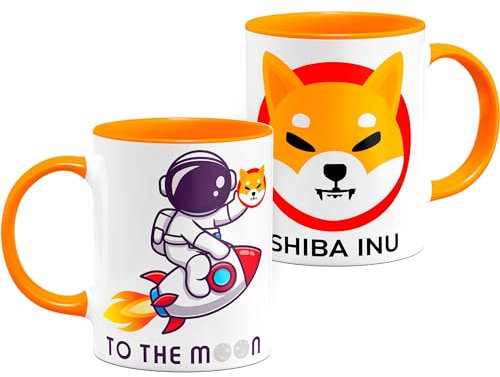 Cryptocurrency Tasse 3D Coin To The Moon Bitcoin DogeCoin Solana Monero Shiva Weißer Keramik-Frühstücksbecher 11oz (Shiba Inu)