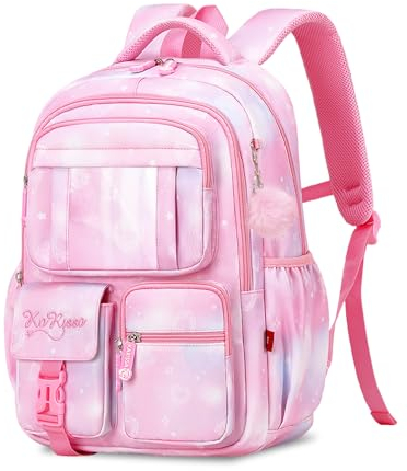 Tanou Zaino Bambina Elementari Zaino per Ragazze, Traspirante Cartella Scuola Elementare Bambina di 7-12 anni, Impermeabile Nylon Grande Zaini Bambini per la Scuola, Rosa