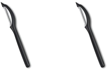 VICTORINOX sbucciatore universale, pela verdure e frutta, estremamente affilato, finitura seghettata, doppio taglio, impugnatura ergonomica, colore nero (Confezione da 2)