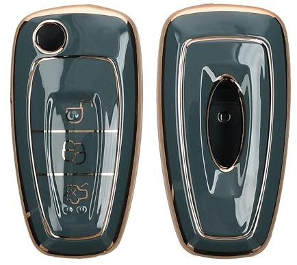 kwmobile Autoschlüssel Hülle kompatibel mit Ford 3-Tasten Klapp Autoschlüssel - Schlüsselhülle Silikon Cover - Blau Gold
