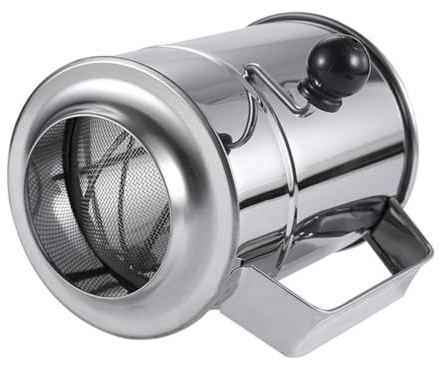 OUNONA Hand-Operated Powder Sieve Stainless Steel Flour Sifter Baking Sieve Stackable Storage Bins Flour Sifting Sieve Flour Icing Sugar Sifter Crank Sieve Cup Hand Crank Filter