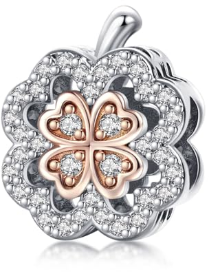 Rimgoris 925 Charm in argento sterling per donne Bracciali Collana San Patrizio Oro Rosa Quadrifoglio Portafortuna Dangle Charms Regali