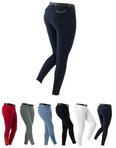 RIDING WORLD - Pantalones de equitación para mujer y niños Alexandrie | Pantalones de equitación con ribete en las rodillas de tela | con bolsillos delanteros | Leggings de equitación en seis colores