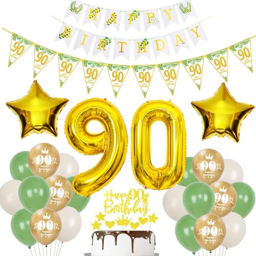 Gold Luftballons 90 Geburtstag Frauen Mann Dekoration Oliv grün Tortendeko 90 Geburtstag Frauen Geburtstagsdeko 90 Jahre Frau Folienballon 90 deko 90. männer Ballon party deko
