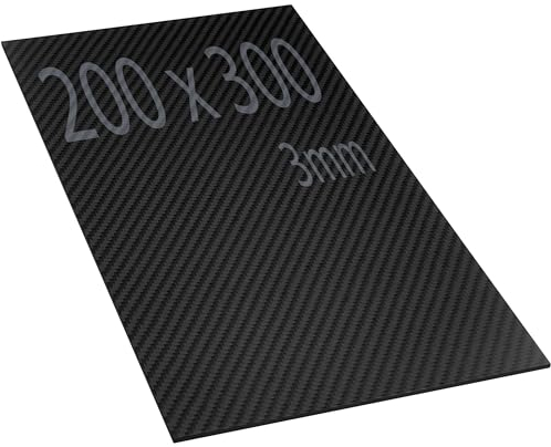 Placa de Fibra de Carbono de 200 x 300 mm. 3mm de espesor. Lámina de Fibra de Carbono 3K Mate. Resistente y gran dureza, para corte con CNC. Plancha de Fibra de Carbono de 200mm x 300mm