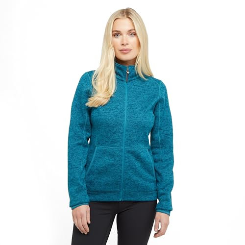 Brasher Women’s Rydal Full Zip Fleece Jacket with High Neck & Knitted Finish, Warm, Soft & Comfortable Midweight Midlayer (UK, Numeric, 10, Regular, Regular, Blue)