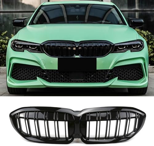 Jinpengyong Schwarze Kühlergrille G20 G21, passend für BMW 3er Serie G20 G21 (2019-2022), Glänzend Schwarzer Vordergrill 316i 318i 320i 328i 330i 335i 340i Doppelsteg Nieren(For 3er G20 2019-2022 PRE)