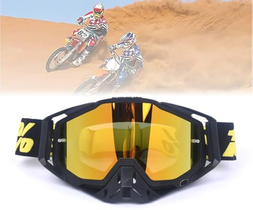 Motocross-Brille Mit Verspiegeltem, Motocross Lederbrille, Motorradbrille, Geeignet für Motorräder, Rennwagen, Offroad-Rennen, Offroad-Motorräder, Mountainbikes, Ski- Oder Offene Helme Usw, Schwarz