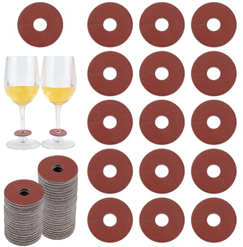 FINGERINSPIRE 50Pcs Breloques en Cuir pour Verre à Vin 3.5cm Diamètre Porte-Noms Ronds et Plats pour Boissons Charms D'Identification pour Verre Vin en Terre Sienne pour Verres Pied Cocktail Champagne