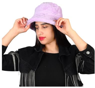 Eigso Winter Smooth Black Fuzzy Bucket Hat für Frauen Männer Unisex Vintage Faux Fur Fischer Hut für Frau Mann
