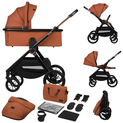 LIONELO LAYLA 2 in 1 Kombikinderwagen Kinderwagen 0-48 Monate bis 22 kg | Babywanne bis 9 kg, Rückenlehne und Fußstütze Verstellbar, AiryDots, 360° Schwenkbare PU-Räder, Vollständige Federung