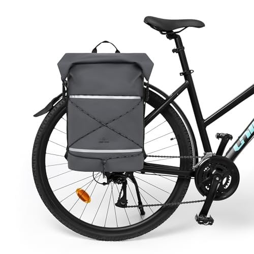Johnny Urban Dry Bag Fahrradtaschen für Gepäckträger Grau - Myles Bike - wasserdichte Tasche für Fahrrad - 3 in 1 Drybag, Rucksack und Gepäckträgertasche - 34L
