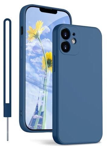 KPPIT Hülle für iPhone 12 Hülle Silikon mit Lanyard, Handyhülle für iPhone 12 Ultra Dünn mit Microfiber,Kratzfeste Rundumschutz Schutzhülle Königsblau