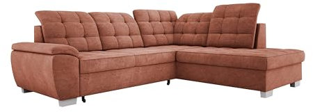 DomiMeble Ecksofa Lotta In Hochwertigem ASTI Stoff, Mit Schlaffunktion, Geräumigem Stauraum Und Eleganter Polsterung Für Das Wohnzimmer, Maße 258x212cm, Anordnung auf der Rechten Seite Farbe: ORANGE